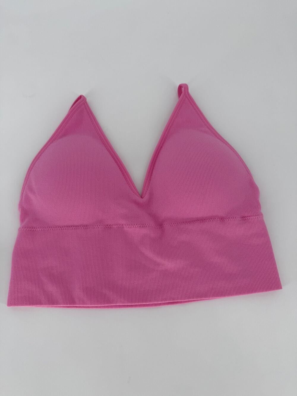 Zenana Pink Ribbed Seamless Padded Bralette Crop Top S/M Adjustable Straps
